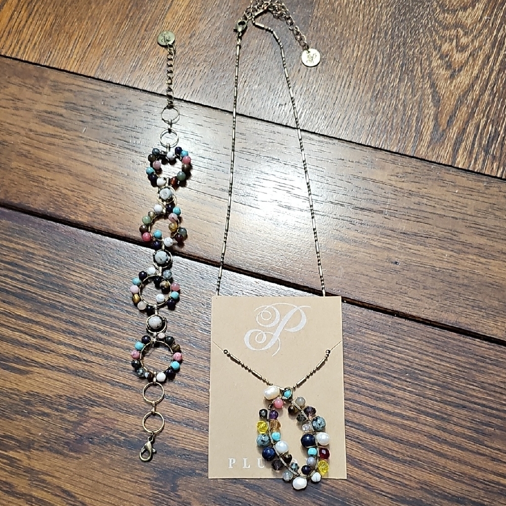 Plunder Multicolor Beaded Necklace and Bracelet Set